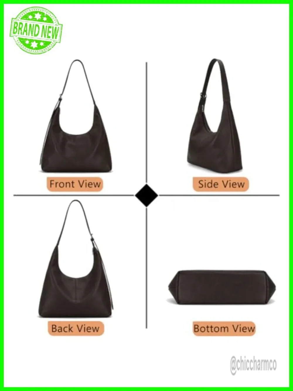 Large Hobo Bag Vegan Leather Shoulder Handbag Slouchy Tote Purse Travel